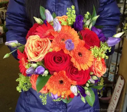 Bright and Vibrant Rose, Gerbera and Lissianthus Bridal Bouquet
