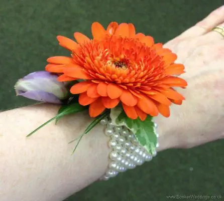 Vibrant Gerbera Wrist Corsage Side View