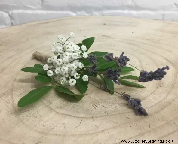 Lavender and Gyp Buttonhole with Twine