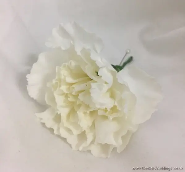 Plain White Winter Wedding Carnation Buttonhole Top View