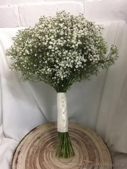 Simple Gypsophila Hand Tied Flower Girl Bouquet for a Winter Wedding Side View