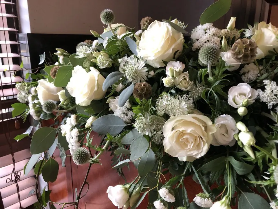 Rose Lisianthus and Eucalyptus Long and Low Arrangement