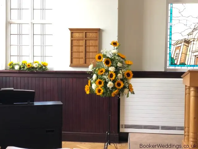 Church Pedestal Flowers in Yellow and White