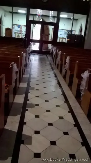 White Organza Pew Bows at Bishop Eton Church