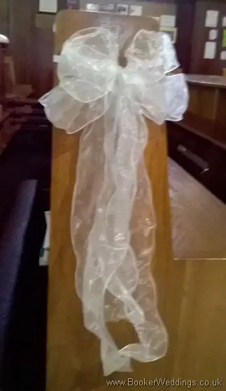 White Organza Pew End Bows at Bishop Eton Church