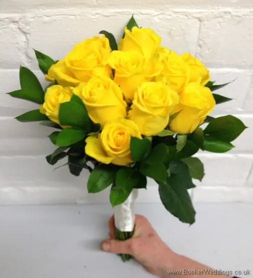 All Yellow Rose Hand Tied Bridal Bouquet Side View