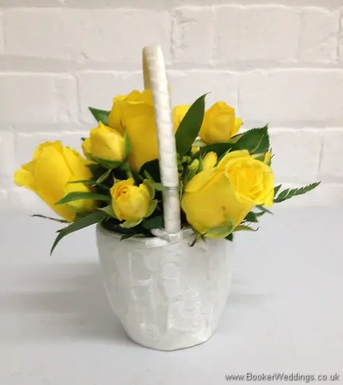 Yellow Rose Flowergirl Basket Side View