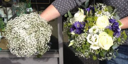 Blue and White Wedding Flowers Bride and Bridesmaid Bouquet
