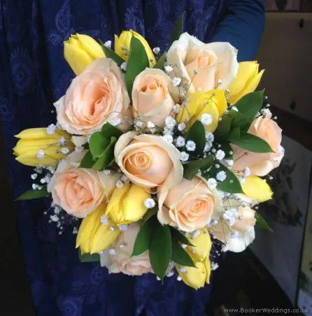 Peach Rose and Yellow Tulip Bridal Bouquet