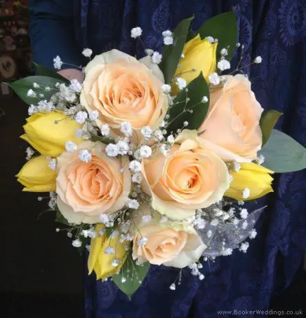 Peach Rose and Yellow Tulip Bridesmaid Bouquet