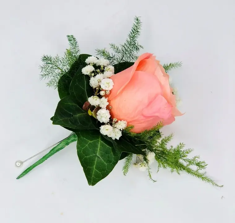 Peach Rose Buttonhole with Gypsophila