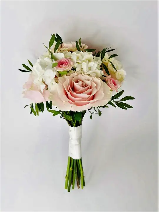 Pretty Pink Rose and White Hydrangea Handtied for Bridesmaid