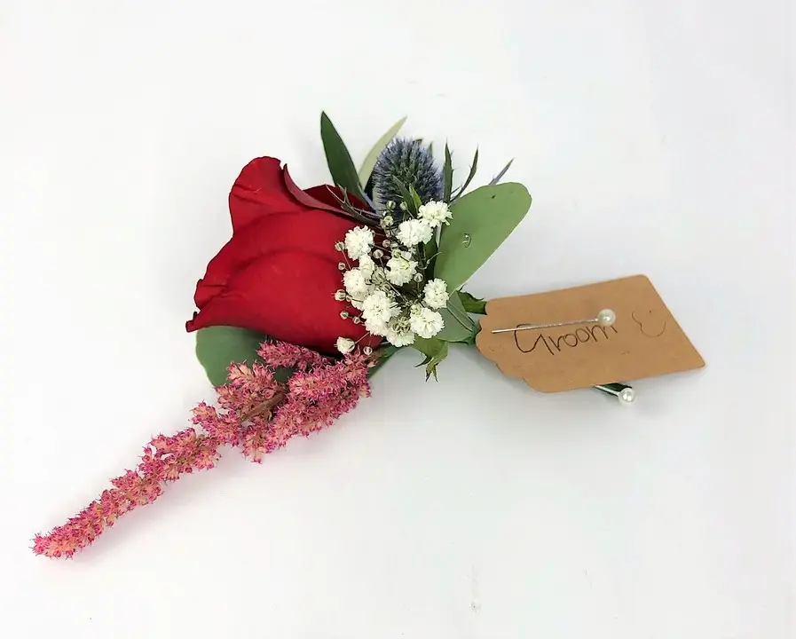 Red Rose and Thistle Boutonniere for Groom