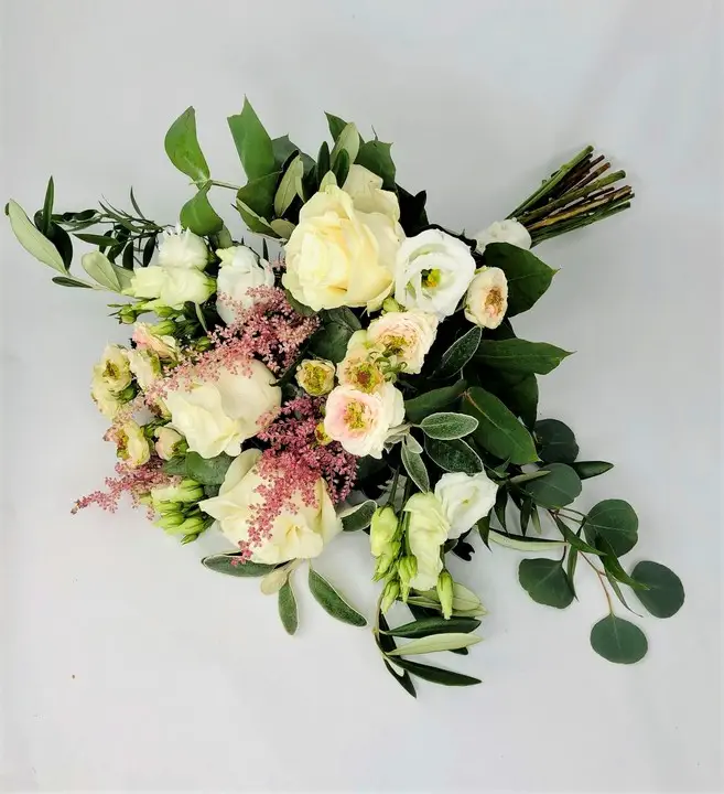 Vintage Bridal Handtied with White Roses and Flowing Eucalyptus