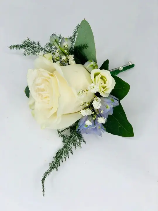 Wild White Rose Boutonniere for Groom