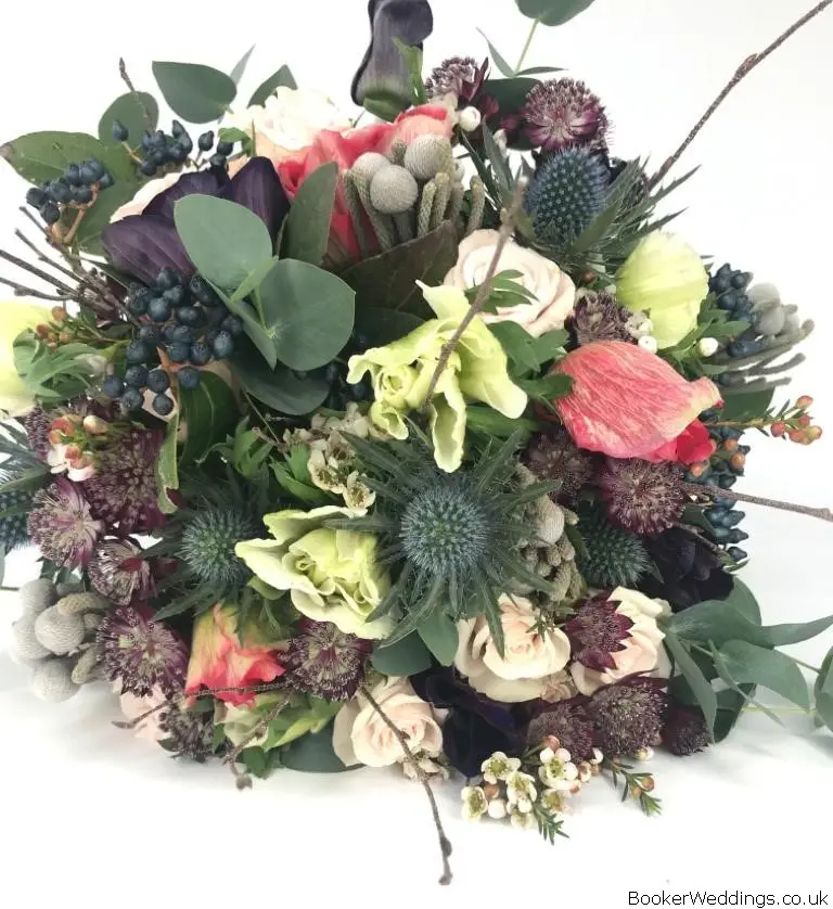 Bride Handtied of Anemone Eryngium Berries and Birch