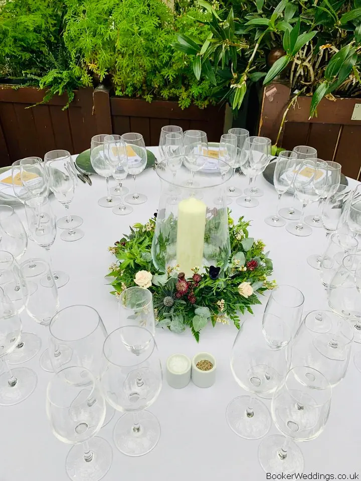 Hurricane Vases with Wreath of Flowers