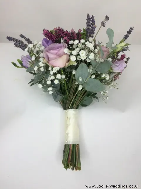 Bridesmaid Handtied of Roses Lavender Heather and Gyp