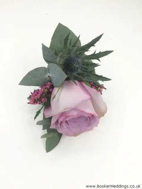 Lilac Rose and Erynigum Groom Buttonhole