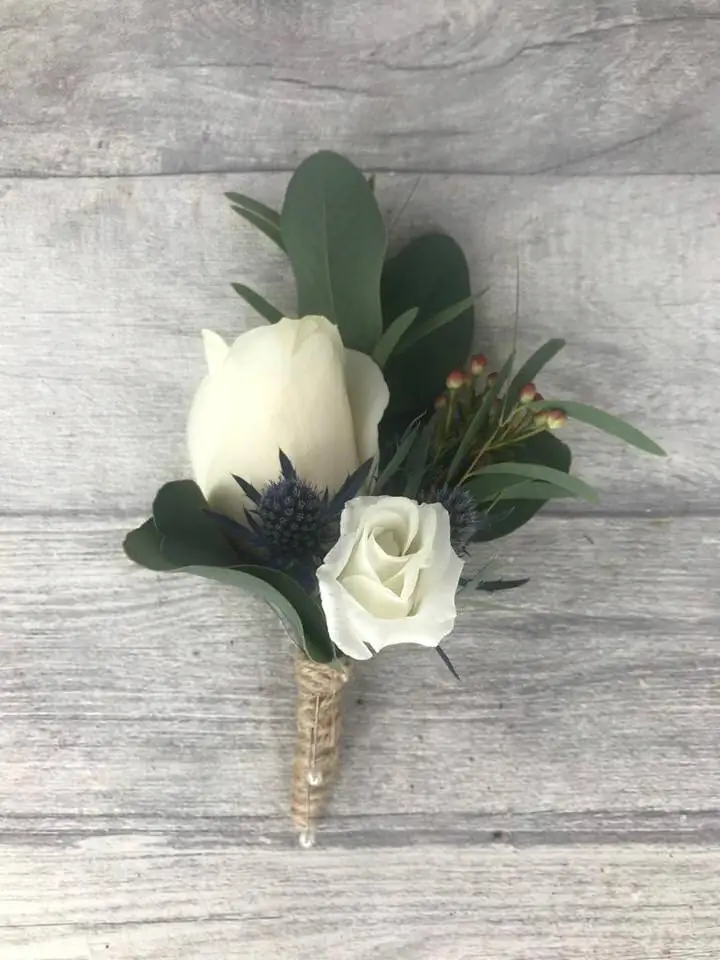 Rose Lisianthus and Eryngium Buttonhole