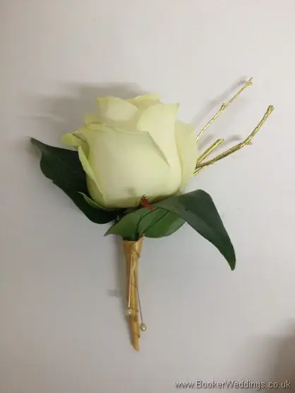 Cream Rose Buttonhole with gold twigs