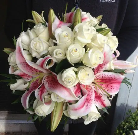 Akito Rose and Stargazer Lily Bride Bouquet