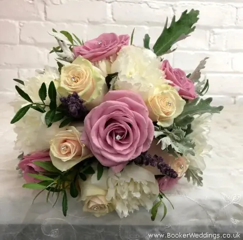 Blush Pink Cream and White Bride Hand Tied Bouquet with Diamantes