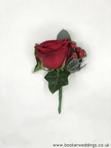 Red Rose and Eryngium Groom Buttonhole