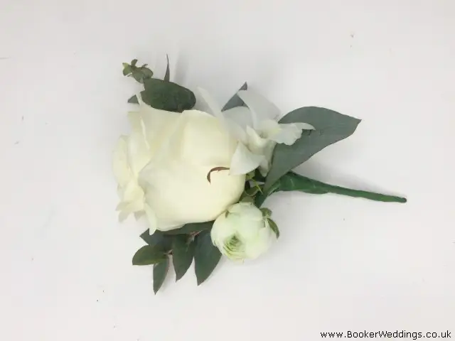 White Rose and Orchid Groom Buttonhole for Winter Wedding