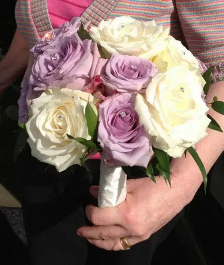 Lilac and cream rose bride bouquet - side