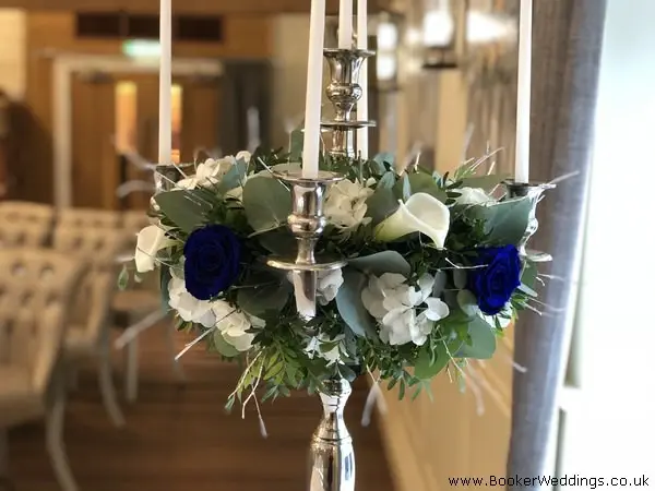 Blue Roses White Hydrangea White Calla Lily Candelabra