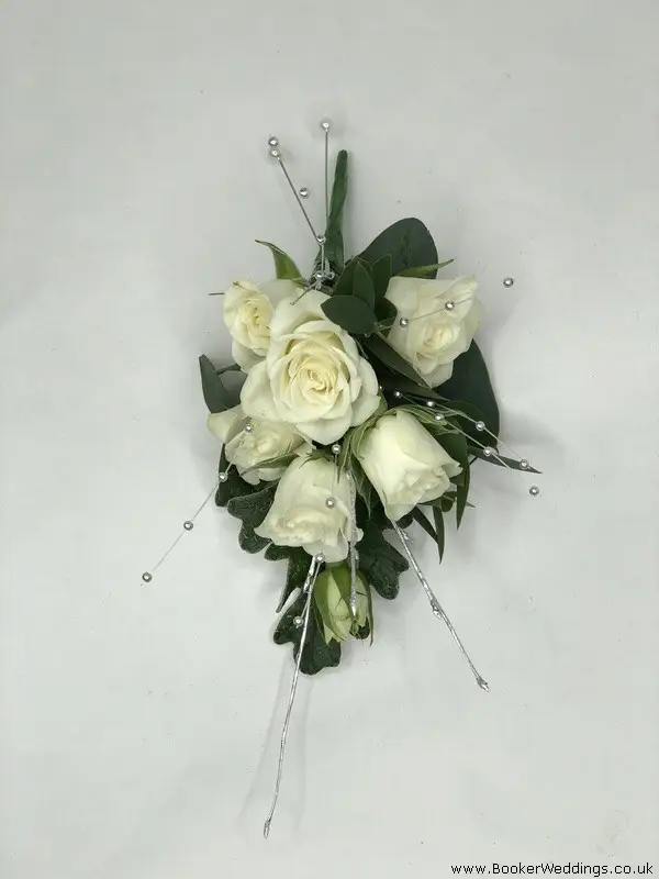 Rose White and Silver Mums Wedding Corsage