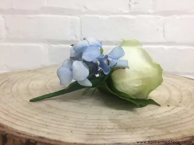 Groom White Rose and Blue Hydrangea Buttonhole