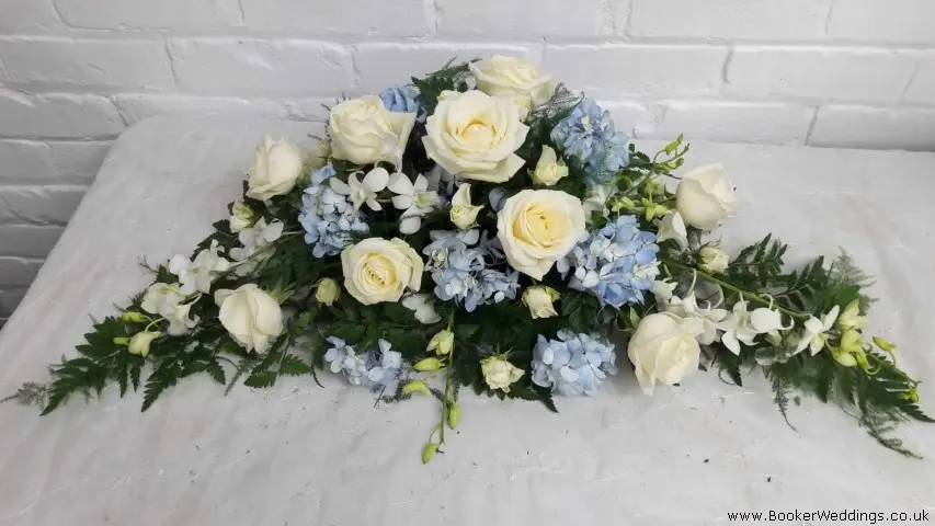 Top Table Arrangement White And Blue Wedding Flowers